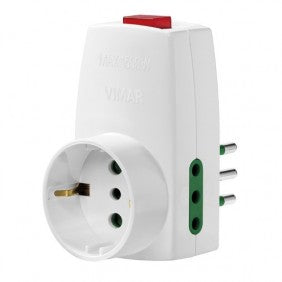 Vimar 0P00330.B Dreifach-Adapter Zubehör 10 A mit 2 Steckdosen und Schuko 16 A