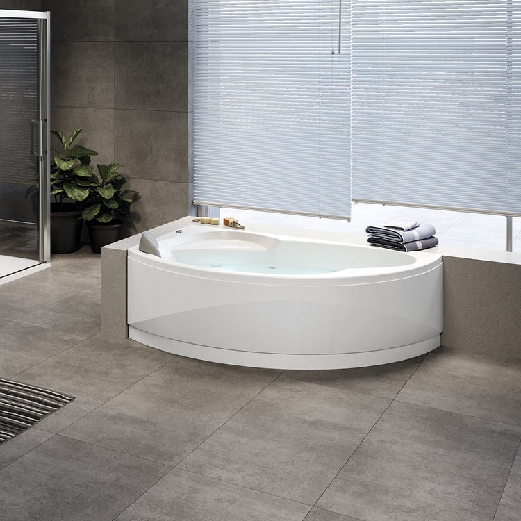 Novellini Whirlpool-Badewanne, asymmetrische Eckform, halbrund, L. 165 H. 55 B.85 cm, Ausführung links, mit Bedienfeld, Gehäuse in Weiß, glänzende Oberfläche, Armaturen in Chrom VOGUE VOG416585PFS-A1K