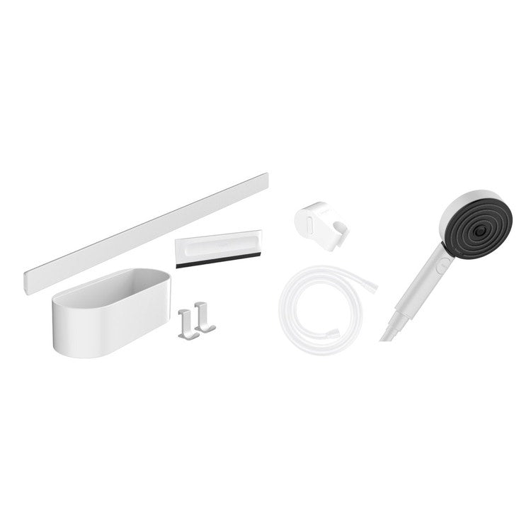 Hansgrohe Duschkopf-Paket 105, 3 Strahlen, Active EcoSmart, Duschstange 70 cm und Korbset, Weiß matt WALLSTORIS 24291700