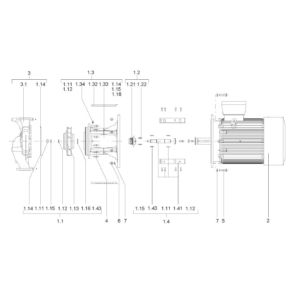 Explosionszeichnung Wilo CronoLine-IL – Ersatzteil Motor V1 90/4/280/550-IE3-K3 (Art. 2149103)