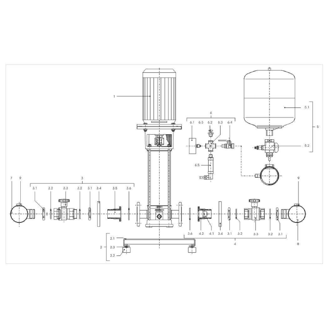 Explosionszeichnung Wilo Comfort CO MVI/CR, Comfort COR MVI/CR – Ersatzteil Sammelrohr DN100PN16 CO/R-2 MVI1607-9 (Art. 2032916)