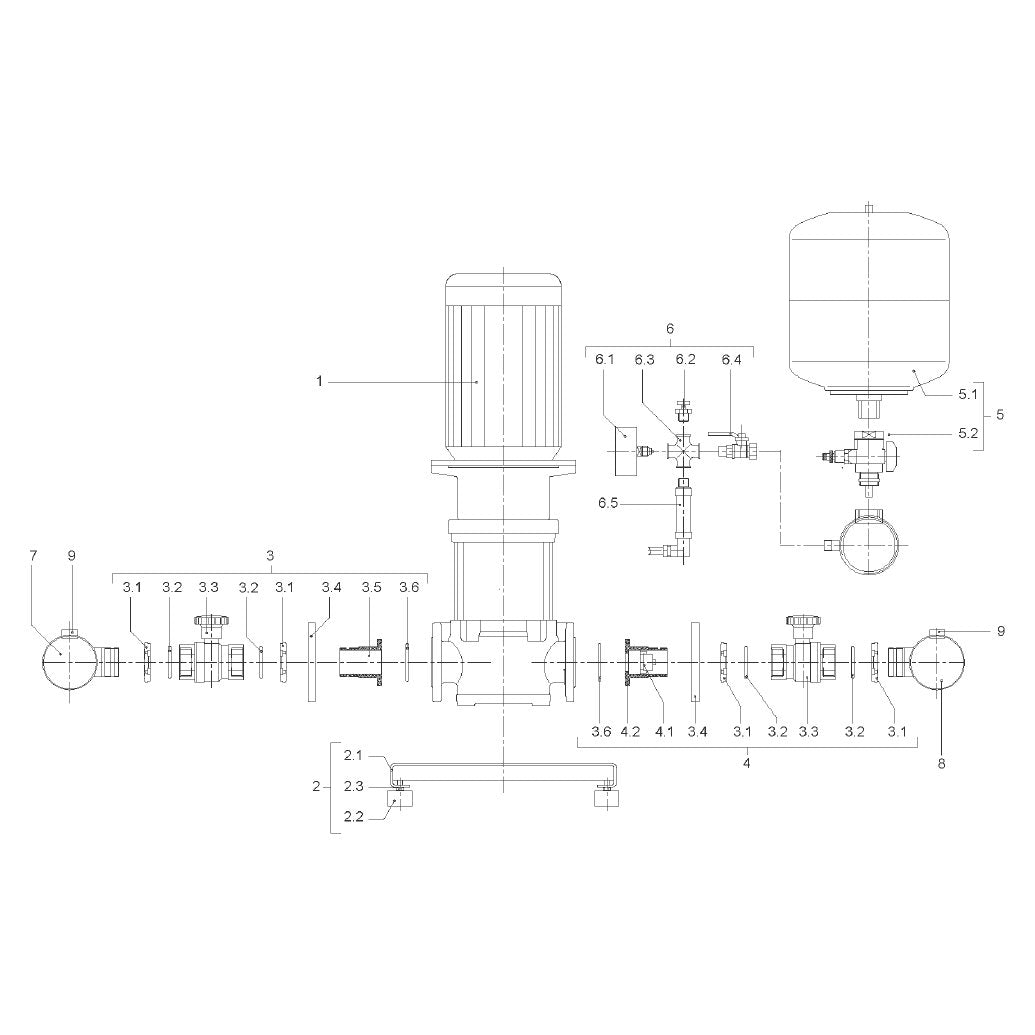 Explosionszeichnung Wilo Comfort CO MVI/CR, Comfort COR MVI/CR – Ersatzteil Sammelrohr DN100PN10 CO/R-6 MVI1602-6 (Art. 2032905)