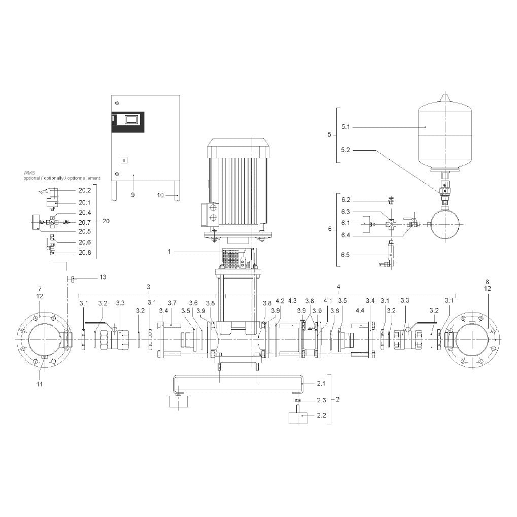 Explosionszeichnung Wilo Comfort CO MVI/CC, Comfort CO MVI/CR – Ersatzteil Mutter G2½ X15 MS (Art. 2027123)