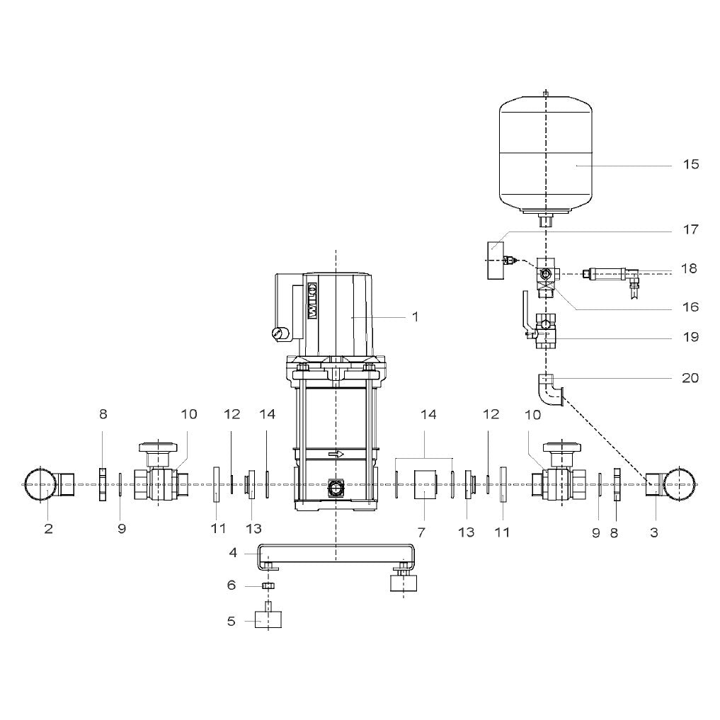 Explosionszeichnung Wilo Comfort COR MVI/CR, Comfort-N COR MVIS/CR – Ersatzteil WILO-CONTROL CC-BOOSTER 5x3,0 FC (Art. 2137356)