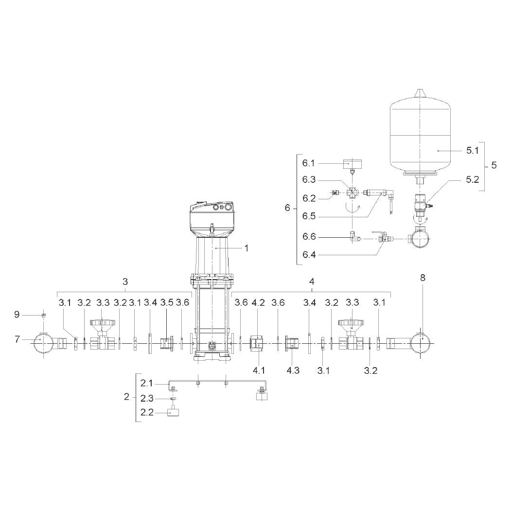 Explosionszeichnung Wilo Comfort CO MVI/CR, Comfort COR MVI/CC – Ersatzteil Grundrahmen DE4 MVI8 Set (Art. 2033333)