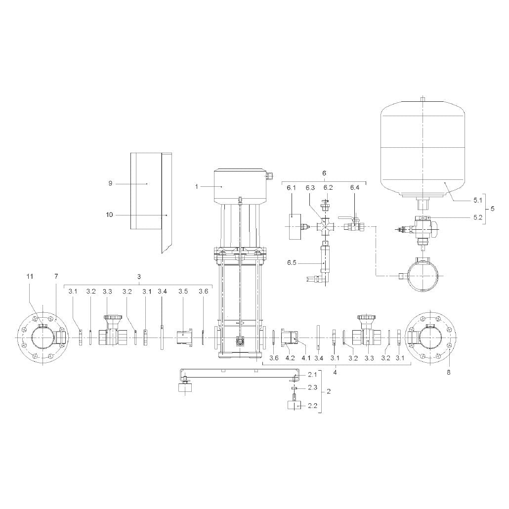 Explosionszeichnung Wilo Comfort-N-Vario COR MVISE/VR, Comfort-Vario COR MHIE/VR – Ersatzteil Leitung DE3 MVIE8 PN10 DN80/FLANSCH (Art. 2032637)