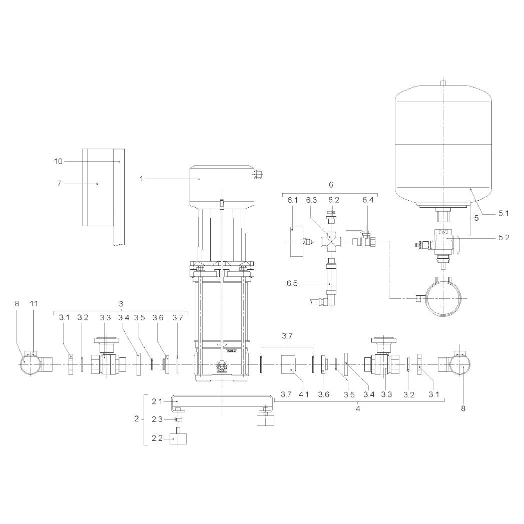Explosionszeichnung Wilo Comfort-N-Vario COR MVISE/VR, Comfort-Vario COR MVIE/VR – Ersatzteil Druckseite Cor MVIE2/4 Set (Art. 2032617)
