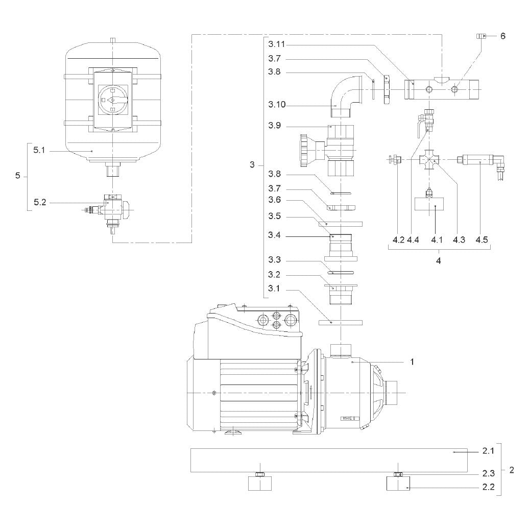 Explosionszeichnung Wilo Comfort-Vario COR-1 MHIE/GE – Ersatzteil Druckseite CO/R-1 MHI/MHIE8 Set (Art. 2036369)