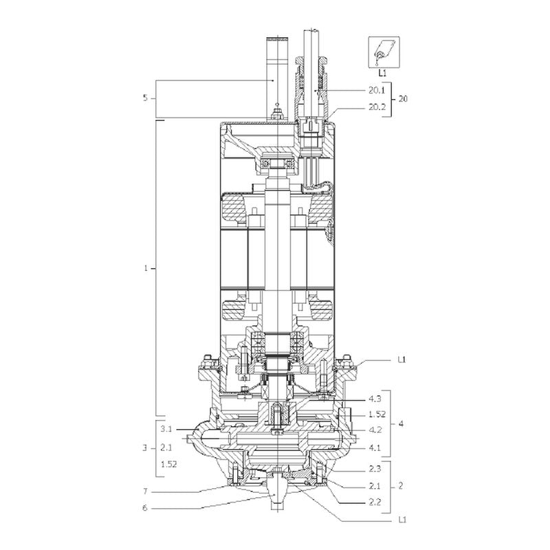 Explosionszeichnung Wilo Drain MTS 40 – Ersatzteil Rotor 4KW DM 2P 460/230 MTS40 Namex Set (Art. 2107719)