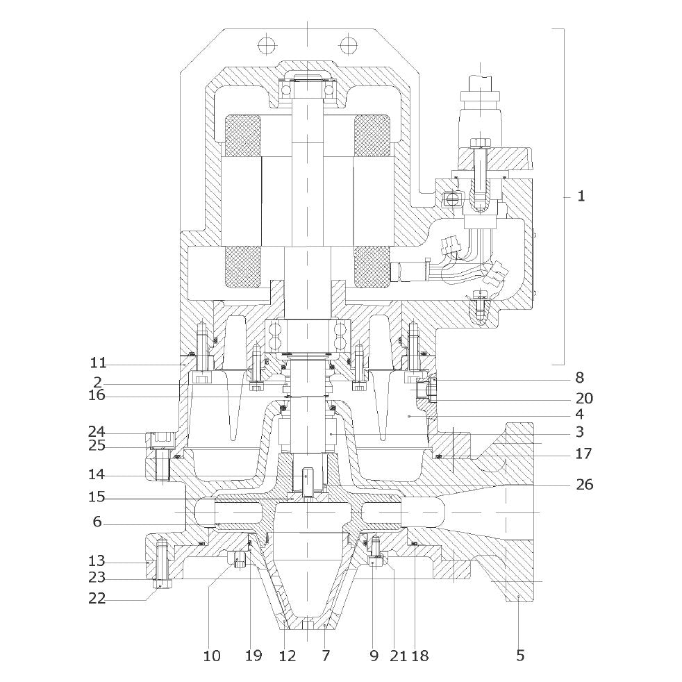 Explosionszeichnung Wilo Drain TP 40 S – Ersatzteil Stator-Einheit TPS40S128/13EM 505450 (Art. 2019946)