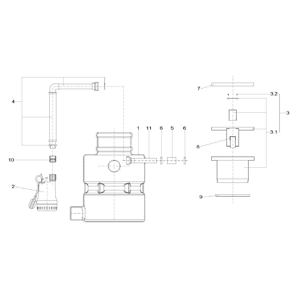Explosionszeichnung Wilo DrainLift BOX – Ersatzteil Behälter Drainlift Box (Art. 2064483)