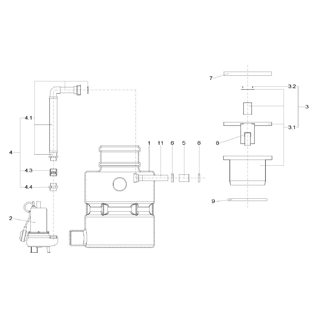 Explosionszeichnung Wilo DrainLift BOX – Ersatzteil Doppelnippel R11/2" - R11/4" Pvc (Art. 2064490)