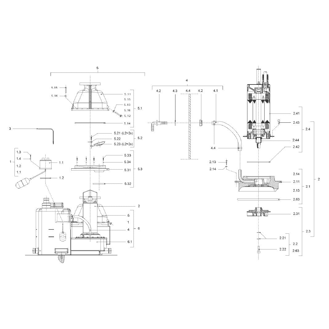 Explosionszeichnung Wilo DrainLift L 1, DrainLift L 2 – Ersatzteil O-RING ID.93x5 40SR (Art. 2042978)