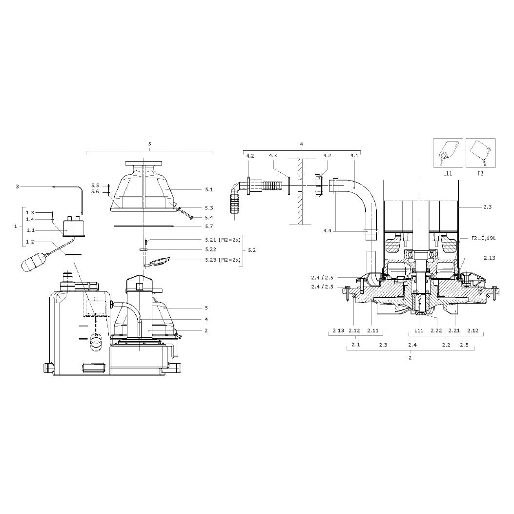 Explosionszeichnung Wilo DrainLift M 1, DrainLift M 2 – Ersatzteil Laufrad Drainlift D.170 Set (Art. 2027540)