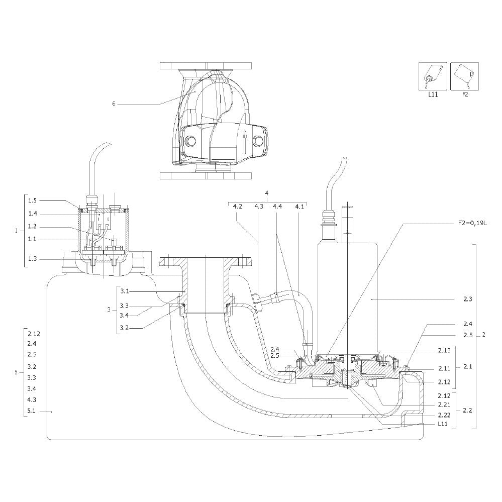 Explosionszeichnung Wilo DrainLift M 1, DrainLift M 2 – Ersatzteil MOOSGUMMI-RUNDSCHNUR, grau, ID235x10 (Art. 2027539)