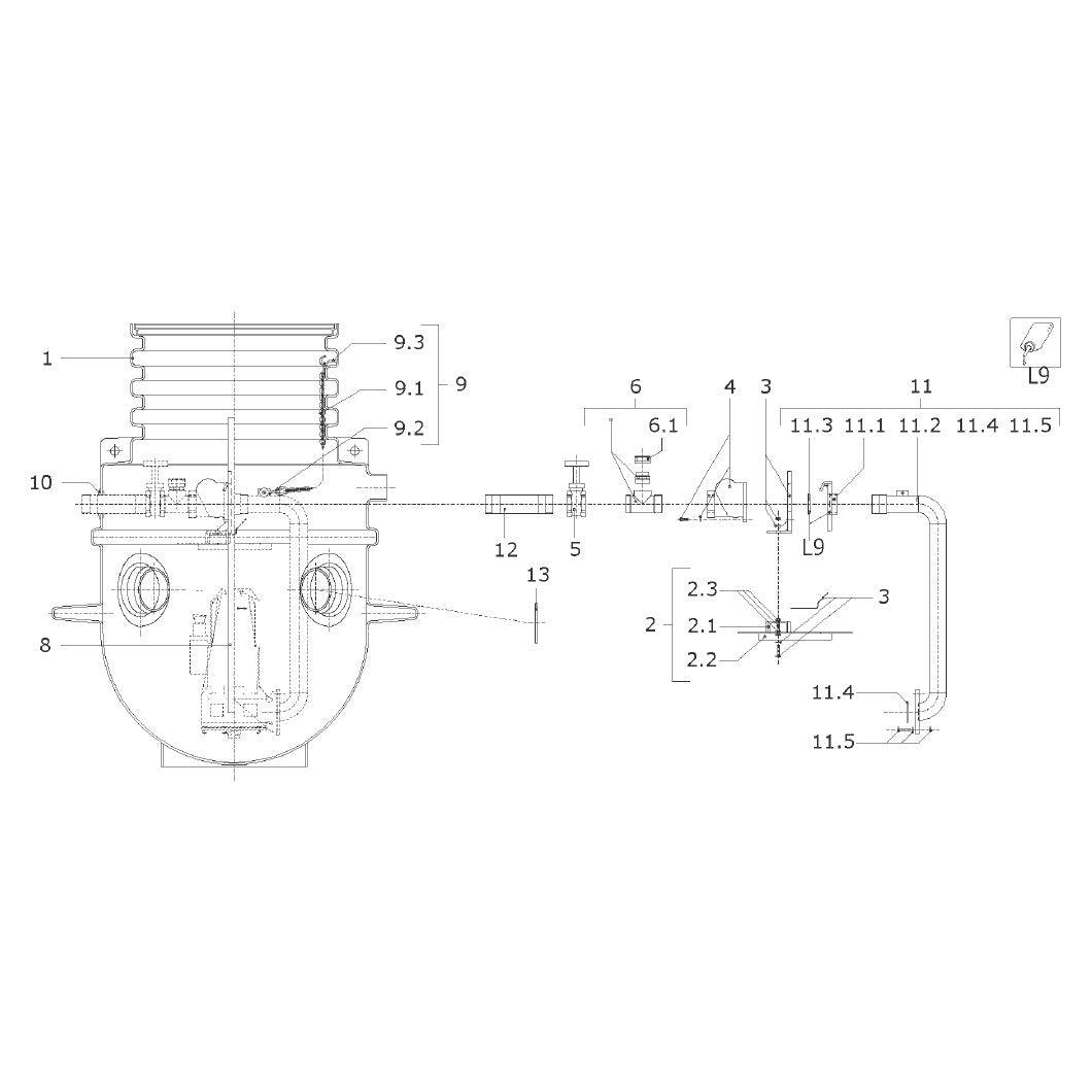 Explosionszeichnung Wilo DrainLift WS 900/1100 – Ersatzteil Druckrohr DN40 WS1100E/MTS40/MTC (Art. 2107657)