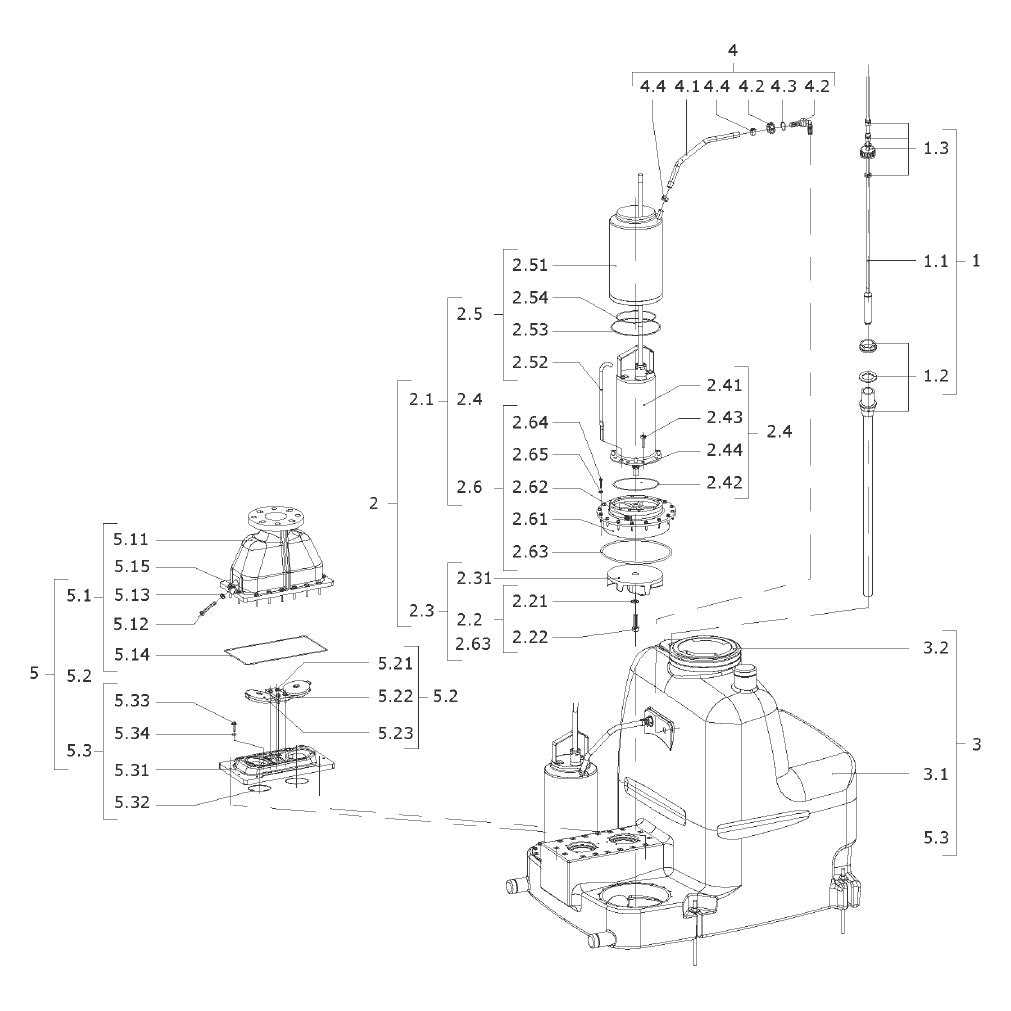 Explosionszeichnung Wilo DrainLift XL – Ersatzteil Pumpenaufsatz Drainlift XL/15 Set (Art. 2047075)