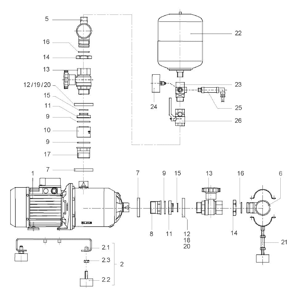 Explosionszeichnung Wilo Economy CO MHI/ER – Ersatzteil Leitung DE2 MHI400 PN16 R2" Set (Art. 2052469)