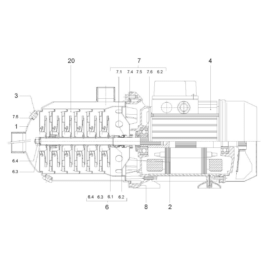 Explosionszeichnung Wilo Economy MHI, Economy MHIL – Ersatzteil Kondensator 12MF 470V KA.LG.210 V1EC1 (Art. 2132532)