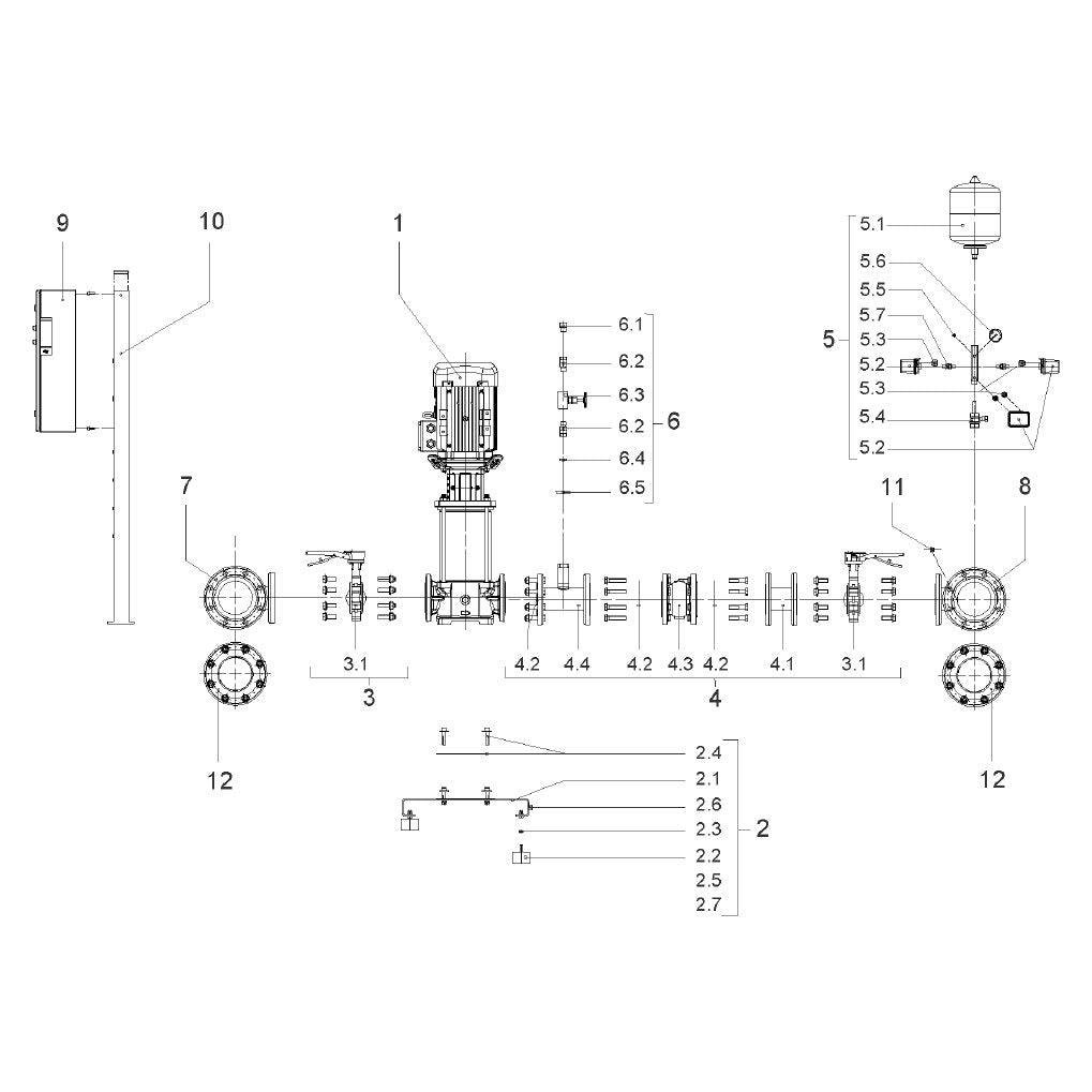 Explosionszeichnung Wilo FLA-Helix – Ersatzteil Manometer NG80 R1/4"HI.0-16 +VP. (Art. 180383197)