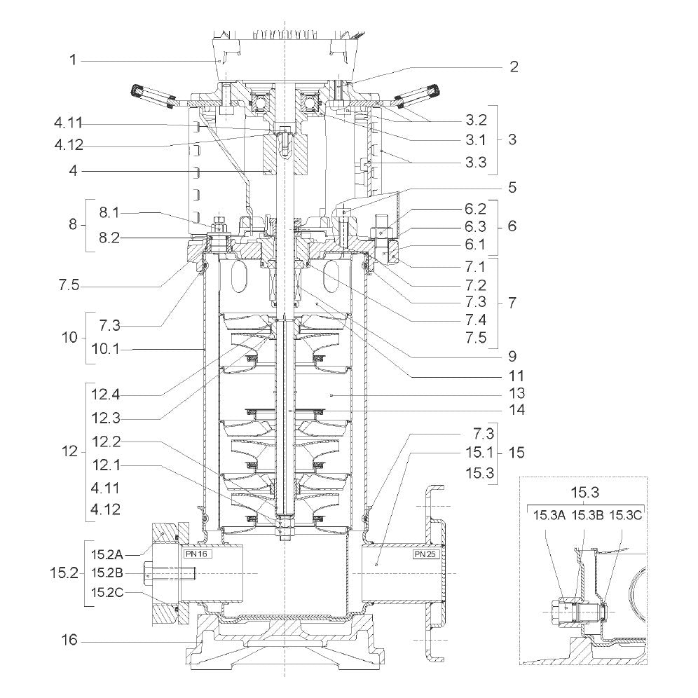 Explosionszeichnung Wilo CO-HELIX-V/EC, CO/T-1Helix – Ersatzteil Stehbolzen M12X437 Set (Art. 2127554)