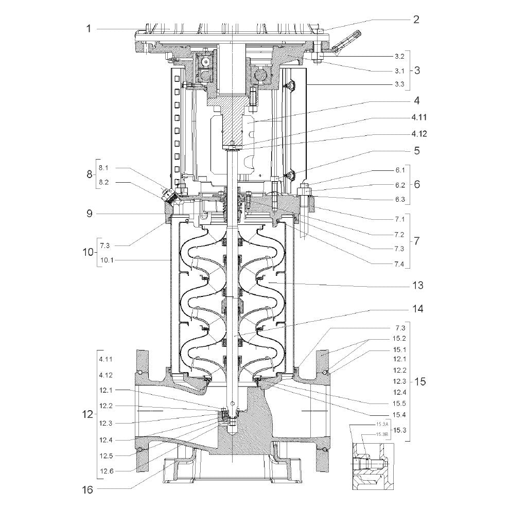 Explosionszeichnung Wilo Helix V105 – Ersatzteil Pumpenmantel D.240X610 1.4404 Set (Art. 2122449)