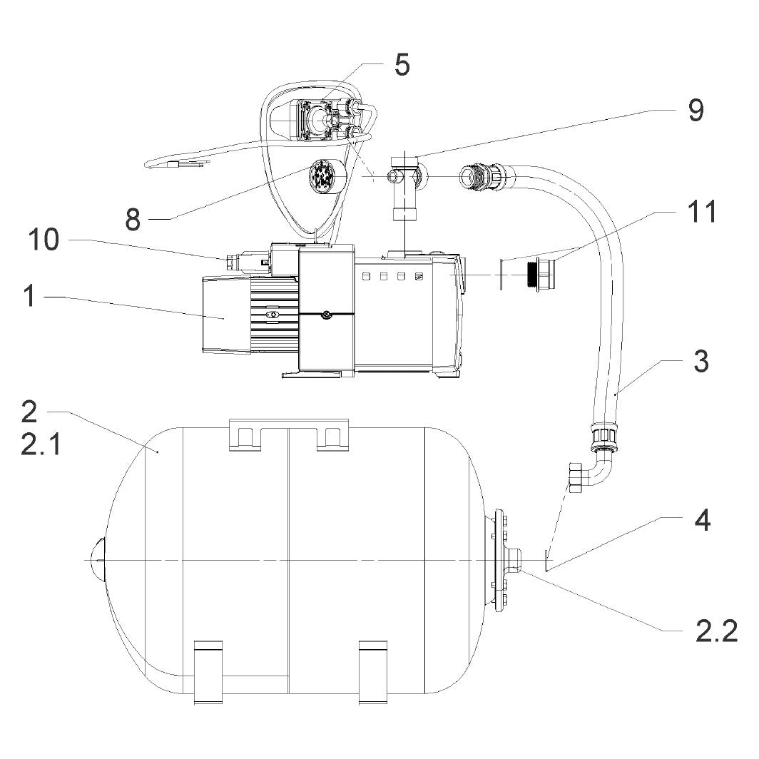 Explosionszeichnung Wilo HiMulti3H – Ersatzteil Membrane 100L-HWW (Art. 2132492)