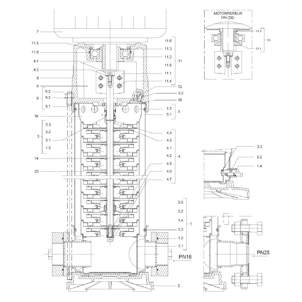 Explosionszeichnung Wilo Comfort CO MVI/CC, Comfort CO MVI/CR – Ersatzteil Pumpenmantel D.152X341 1.4301 Set (Art. 2018571)