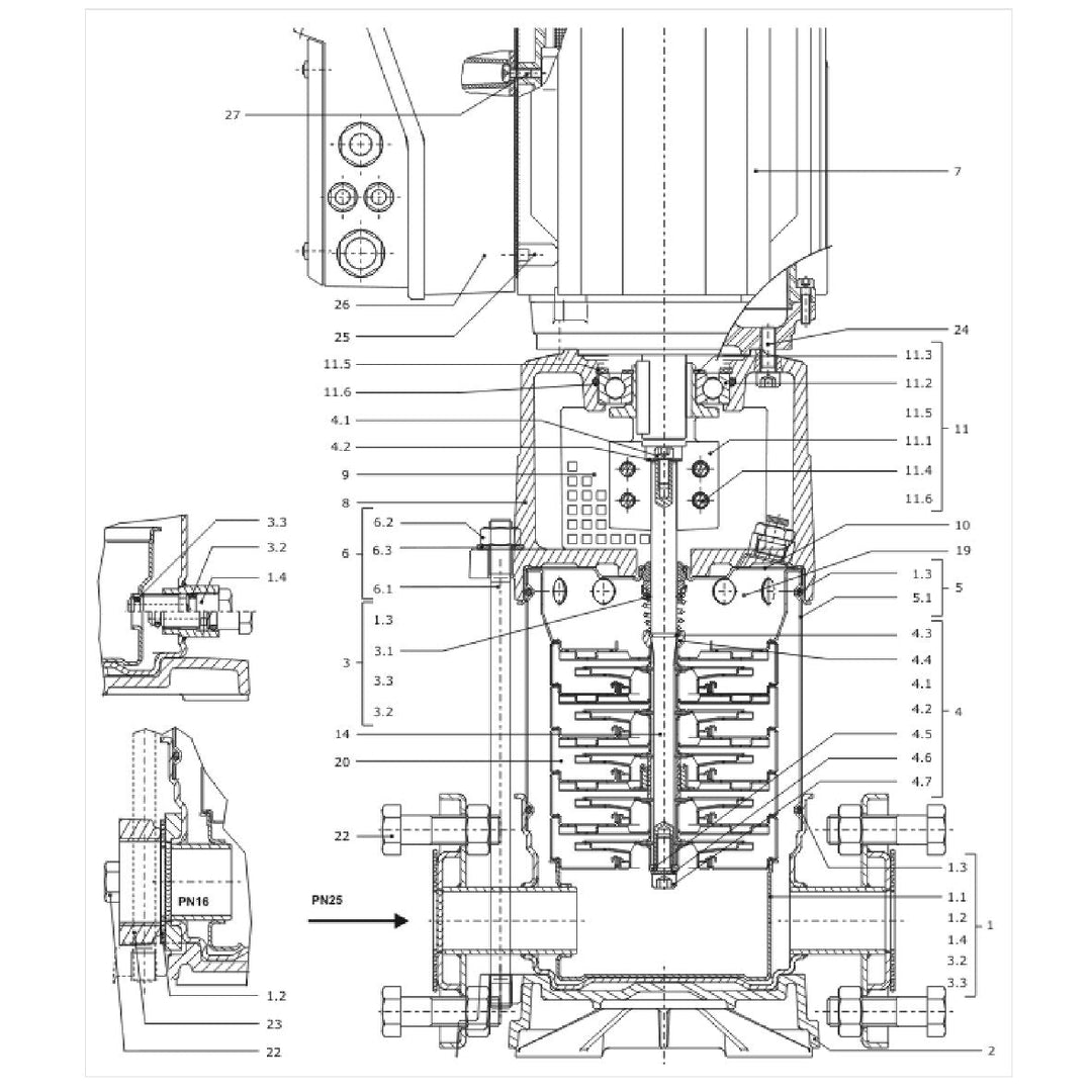 Explosionszeichnung Wilo Multivert MVI, Multivert MVIE – Ersatzteil Pumpenmantel D.152X401 1.4404 Set (Art. 2018610)