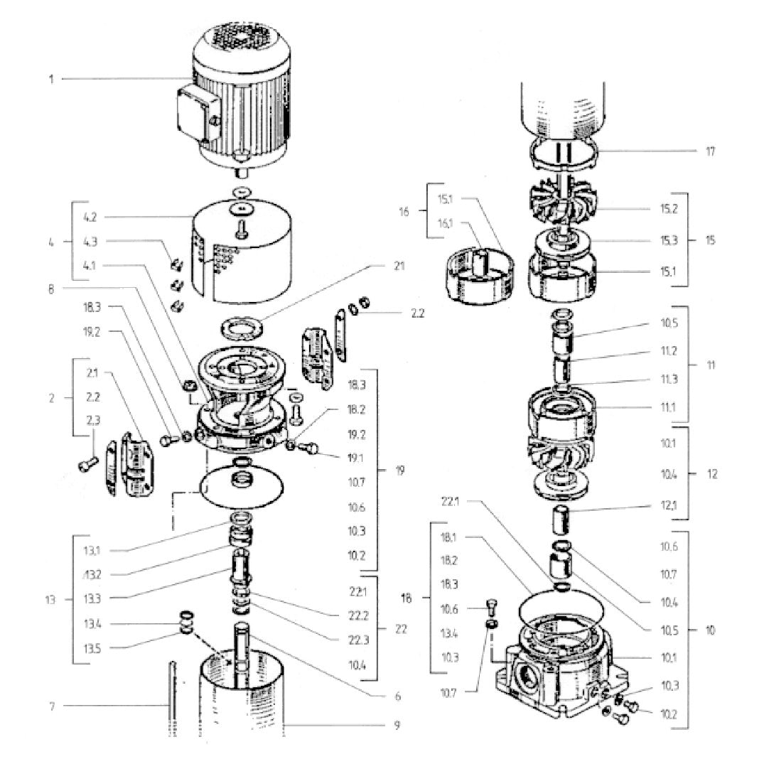 Explosionszeichnung Wilo Economy CO-1 MVL/ER, FLA – Ersatzteil Pumpenmantel MVL21-2 (Art. 121881392)