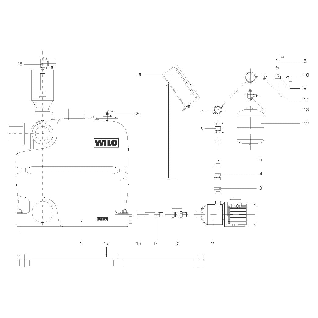 Explosionszeichnung Wilo COR/T-1Helix-VE, COR/T-1HELIX2.0-VE – Ersatzteil T-STÜCK R1/4"RG B3130 (Art. 2051403)