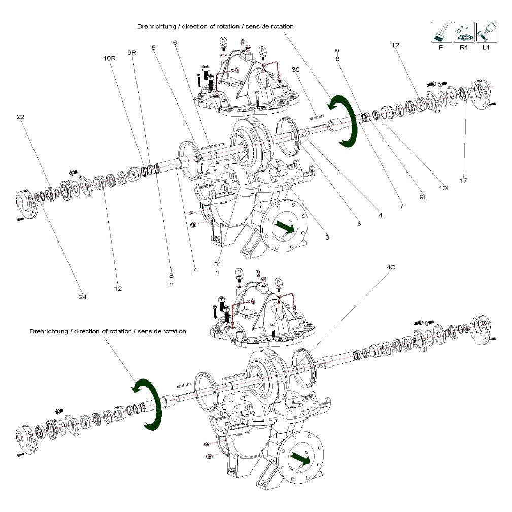 Explosionszeichnung Wilo SCP – Ersatzteil Laufrad 2 1567 1500 001_03 R1 CT1 (Art. 7819260622)