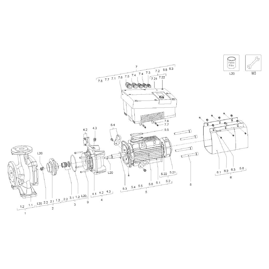Explosionszeichnung Wilo Stratos GIGA B – Ersatzteil Motor Stratos GIGA B 65/1-22/3,0 SET (Art. 2189517)