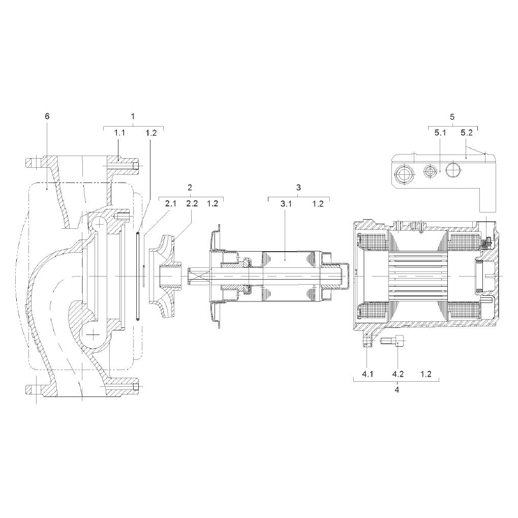 Explosionszeichnung Wilo TOP-S, TOP-SD – Ersatzteil Stator-Einheit TOP-S/SD40/10 2-STF.SET (Art. 2053791)