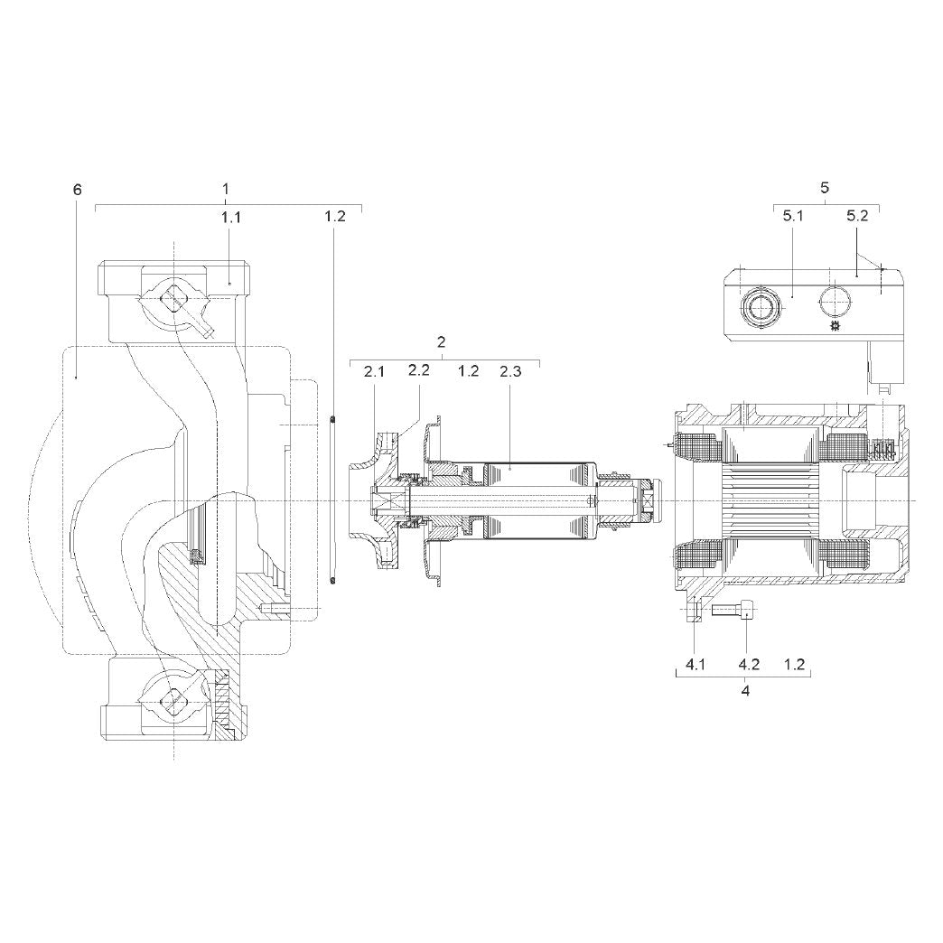 Explosionszeichnung Wilo TOP-ZV – Ersatzteil Stator-Einheit TOP-ZV25/7 DM Set (Art. 2040496)
