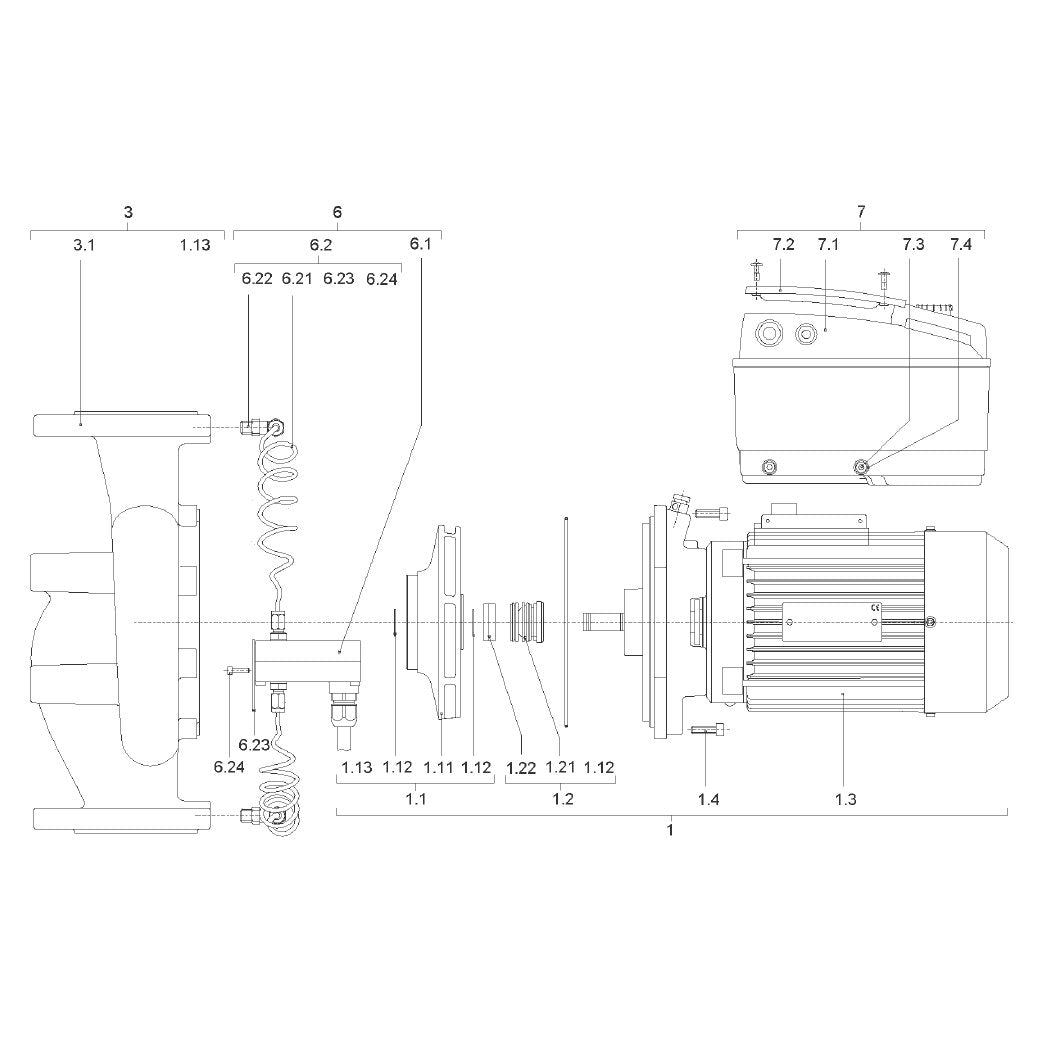 Explosionszeichnung Wilo VeroLine-IP-E, VeroTwin-DP-E – Ersatzteil Modul IP-E/DP-E50/150-4/2 IE4 ELEC SET (Art. 2179062)