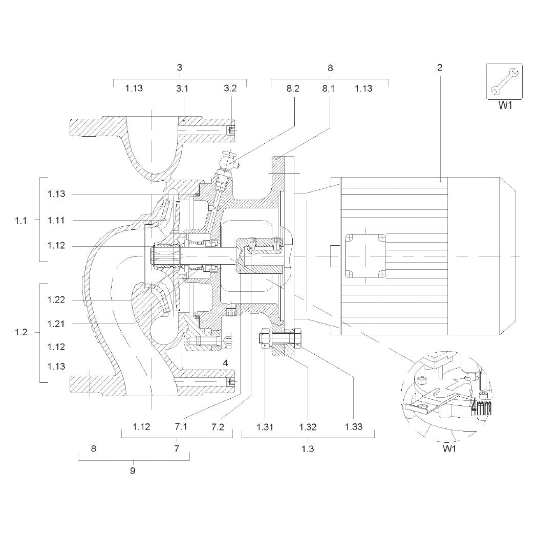 Explosionszeichnung Wilo SiClean Comfort, VeroLine-IPL – Ersatzteil Wellendichtring 20x35x7 (Art. 2164075)