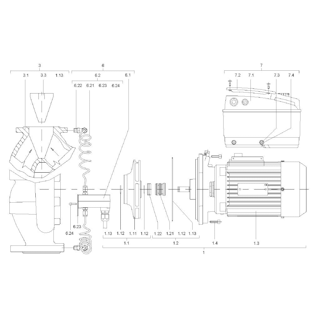 Explosionszeichnung Wilo VeroLine-IP-E, VeroTwin-DP-E – Ersatzteil Modul IP-E/DP-E80/110-4/2-IE2 Atb Set (Art. 2143905)