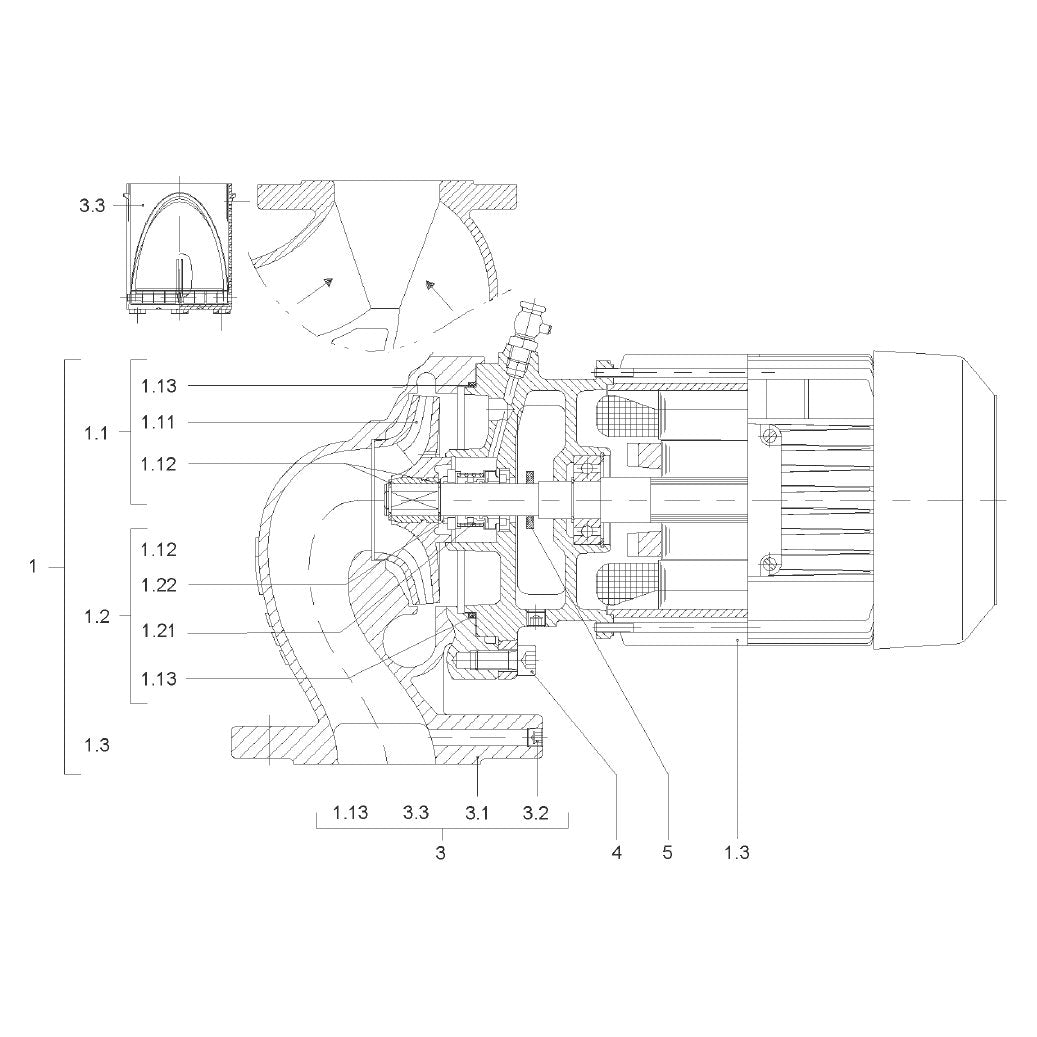 Explosionszeichnung Wilo VeroLine-IPL, VeroTwin-DPL – Ersatzteil Austauschsatz IPL65/110-2,2/2 (Art. 2166348)
