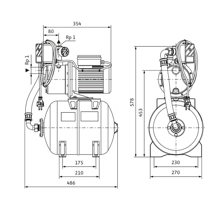 WILO Kreiselpumpenanlage in Kompaktbauform Jet HWJ 20 L 202 (1~230 V) Art. 2549379