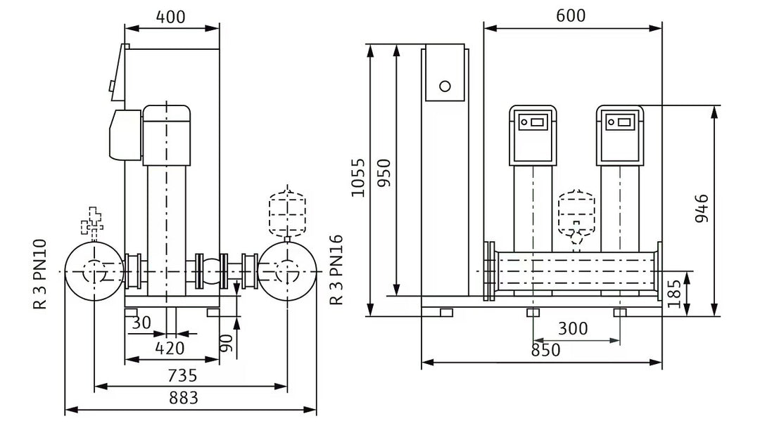 WILO Kompakte Druckerhöhungsanlage gemäß DIN 1988 und DIN EN 806 SiBoost Smart 2 HELIX VE1603/4kW Art. 2536334