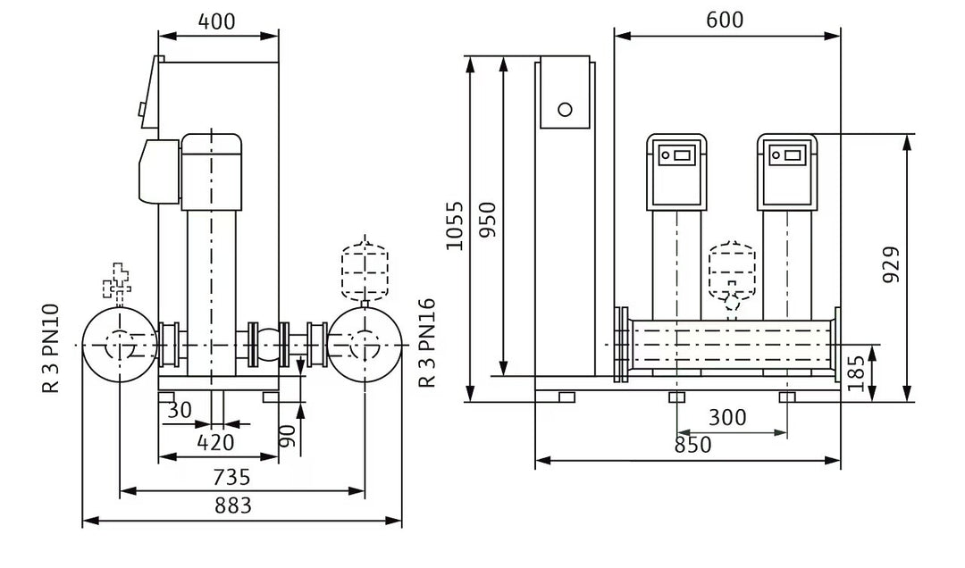 WILO Kompakte Druckerhöhungsanlage gemäß DIN 1988 und DIN EN 806 SiBoost Smart 2 HELIX VE1603/3kW Art. 2537337