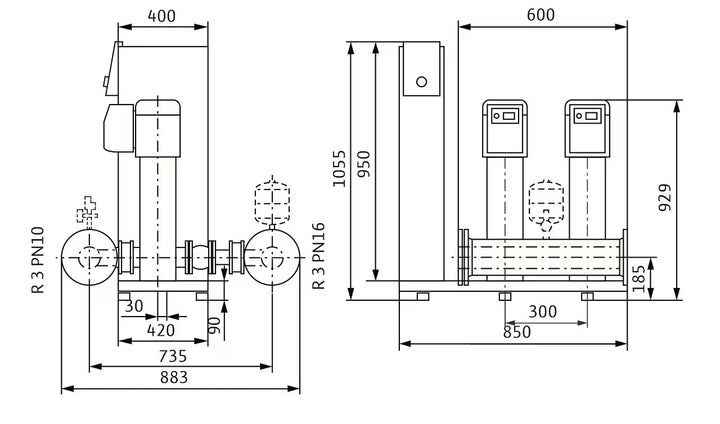 WILO Kompakte Druckerhöhungsanlage gemäß DIN 1988 und DIN EN 806 SiBoost Smart 2 HELIX VE1603/3kW Art. 2537337