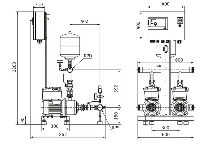 WILO Kompakt-Druckerhöhungsanlage Comfort-Vario COR-2MHIE1602-2G/ECe (3~400 V, 50/60 Hz) Art. 2551655