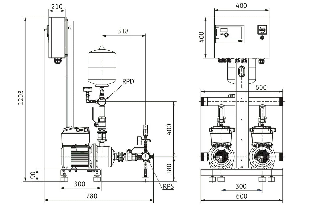 WILO Kompakt-Druckerhöhungsanlage Comfort-Vario COR-2MHIE403EM/ECe (1~230 V, 50/60 Hz) Art. 2551682