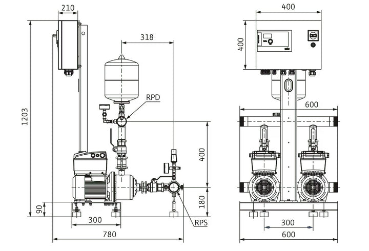 WILO Kompakt-Druckerhöhungsanlage Comfort-Vario COR-2MHIE403EM/ECe (1~230 V, 50/60 Hz) Art. 2551682