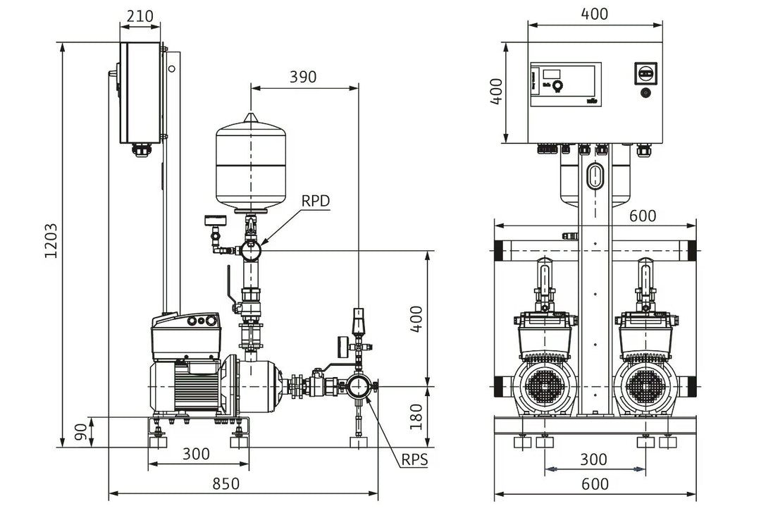WILO Kompakt-Druckerhöhungsanlage Comfort-Vario COR-2MHIE406/ECe (3~400 V, 50/60 Hz) Art. 2551653