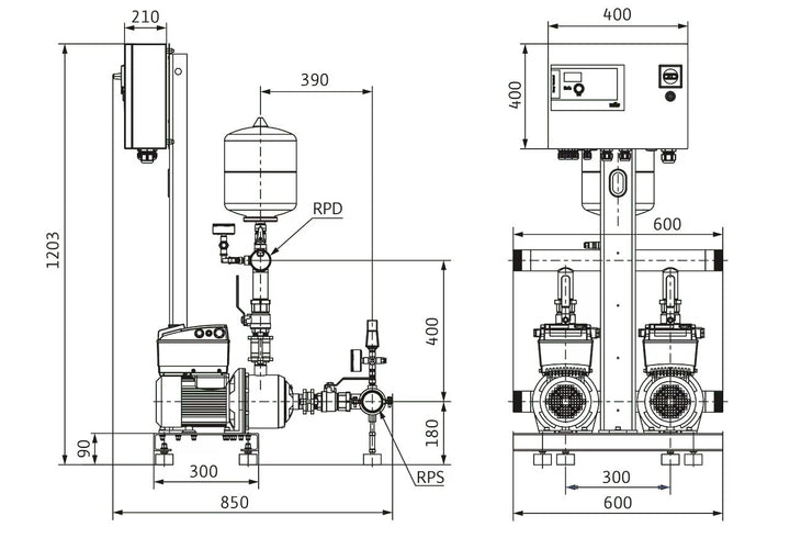 WILO Kompakt-Druckerhöhungsanlage Comfort-Vario COR-2MHIE406/ECe (3~400 V, 50/60 Hz) Art. 2551653
