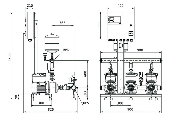WILO Kompakt-Druckerhöhungsanlage Comfort-Vario COR-3MHIE205-2G/ECe (3~400 V, 50/60 Hz) Art. 2551656