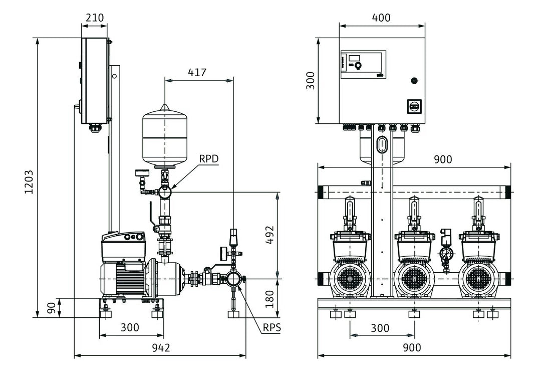 WILO Kompakt-Druckerhöhungsanlage Comfort-Vario COR-3MHIE1602-2G/ECe (3~400 V, 50/60 Hz) Art. 2551660